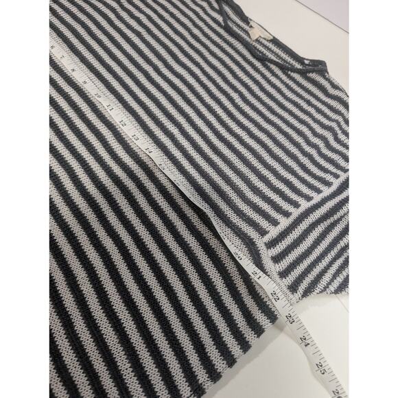 Eileen Fisher Sweater Womens Large Gray Striped Organic Linen Short Sleeve - Picture 7 of 9